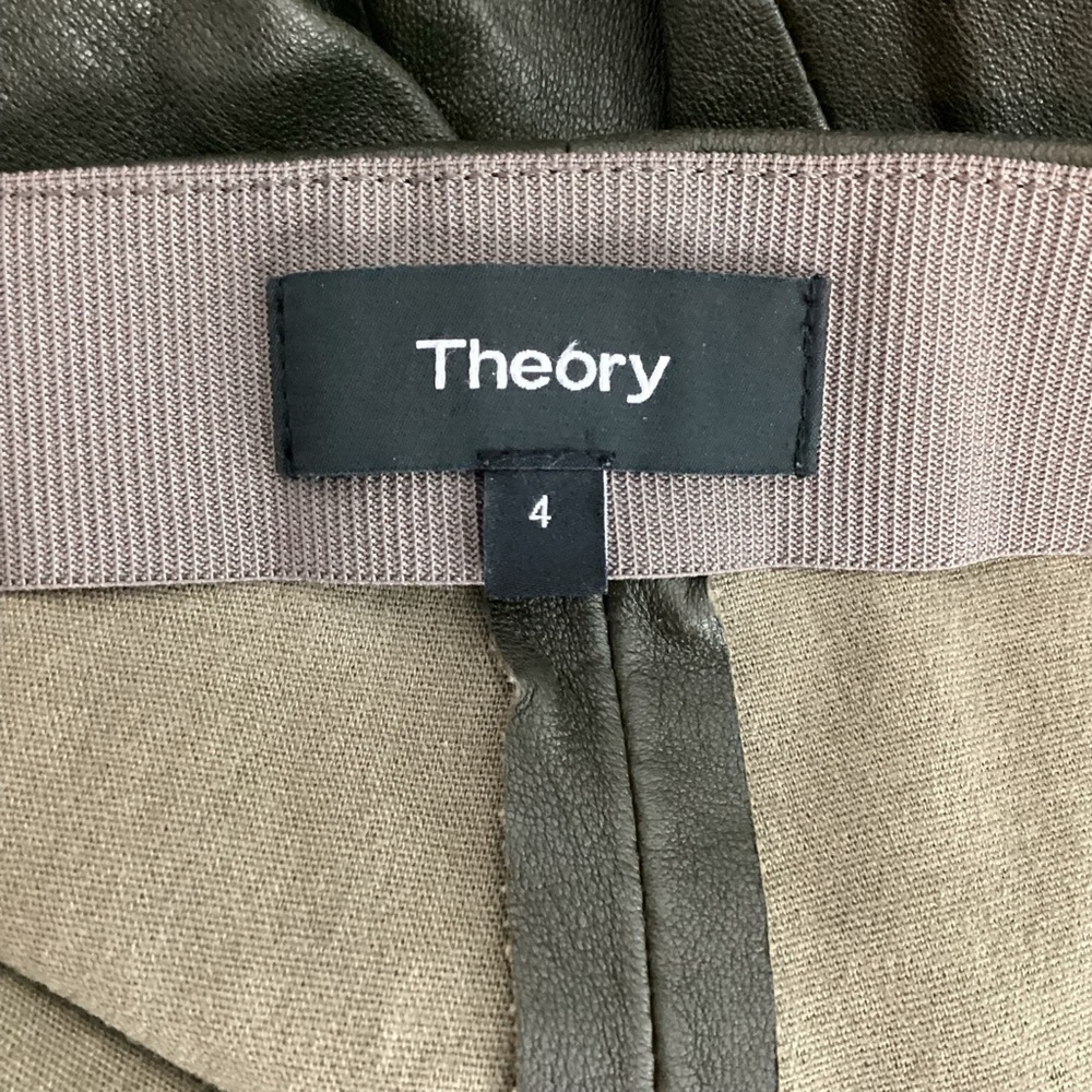 Theory Bristol Lambskin Leather Skinny Leggings Dark Olive Size 4 - Picture 7 of 8